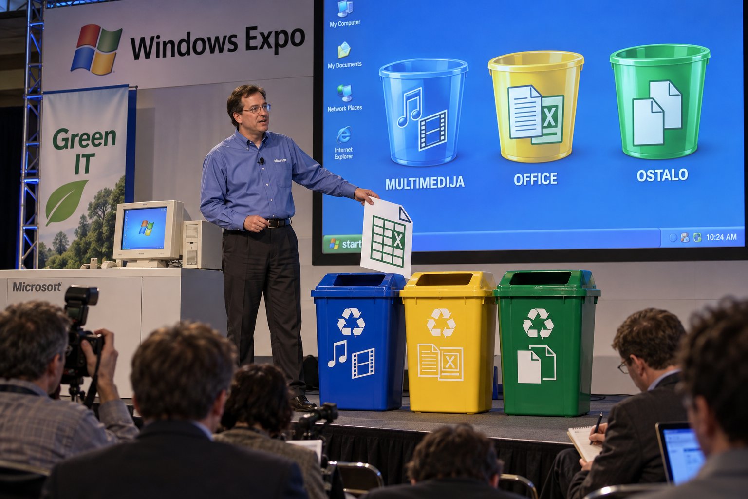 Predstavitev treh ločenih košev za datoteke na konferenci Windows Expo.